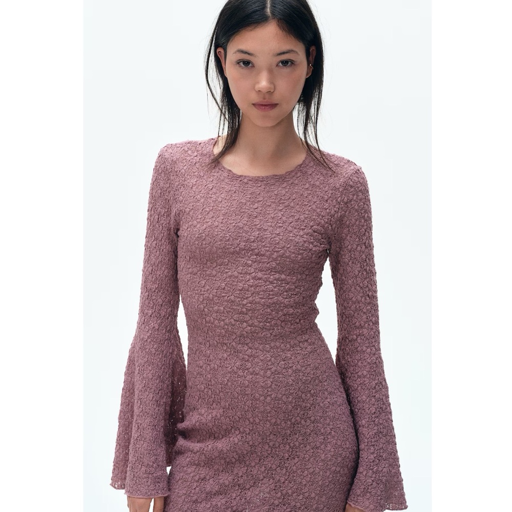 H&M Dusty Rose Lace Midi Dress With Side Slit